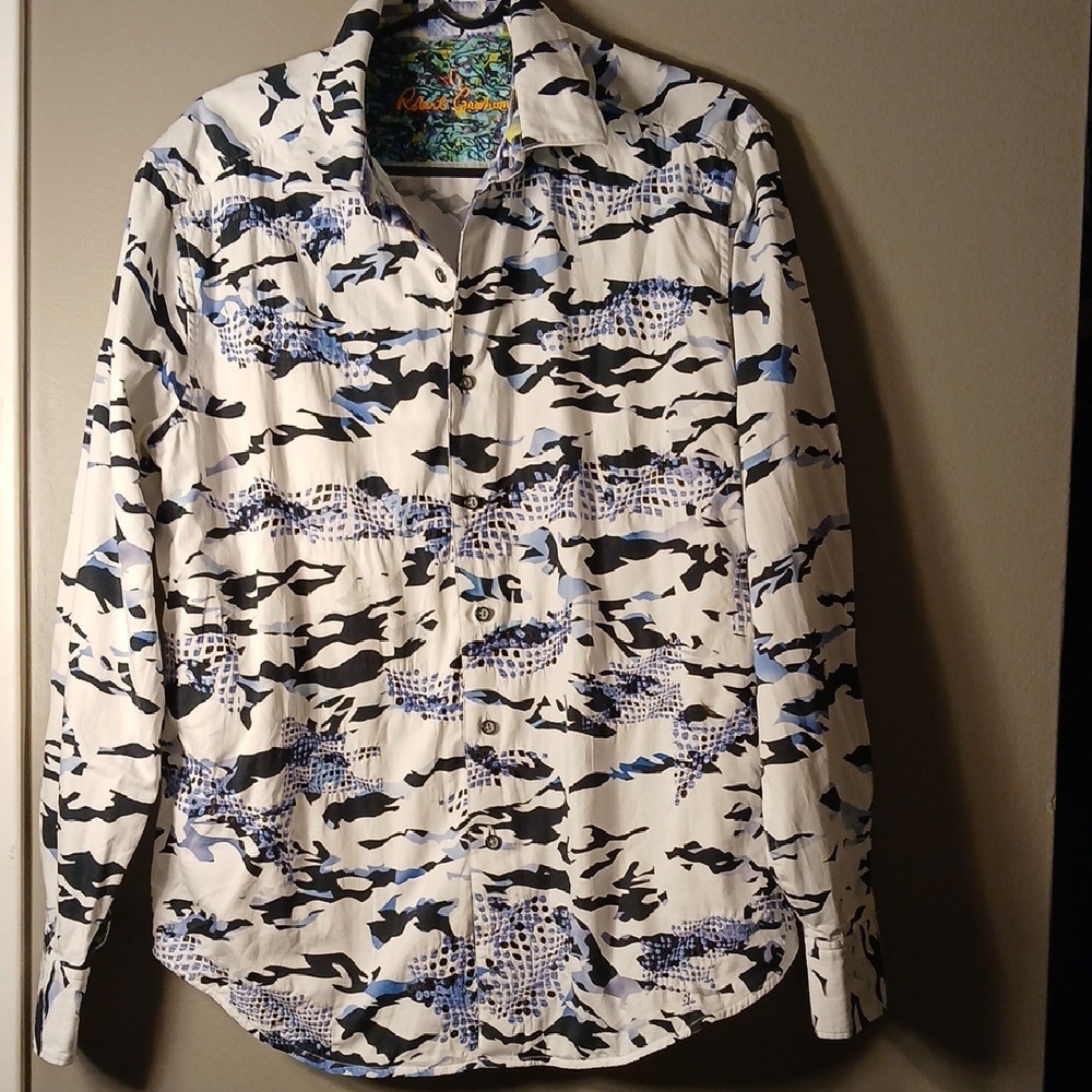 Robert Graham Stylish Camouflage Men's Shirt White, Blue & Black XL